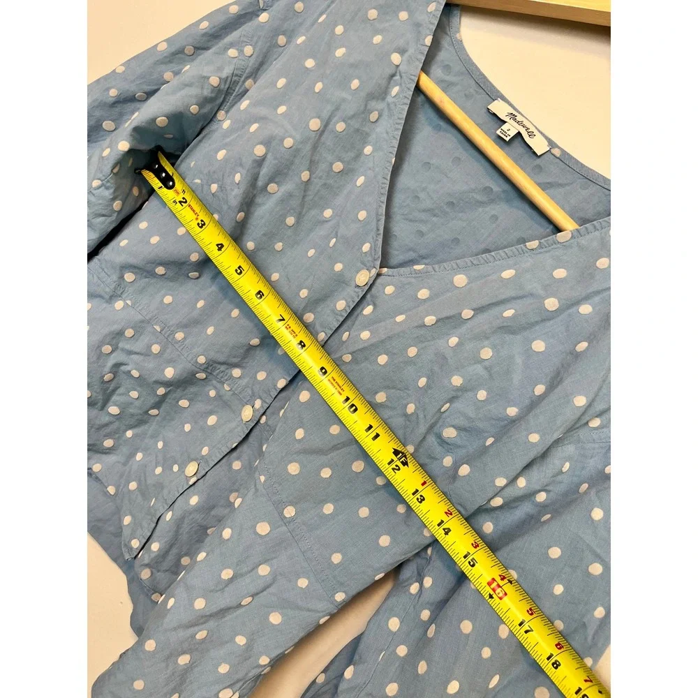 Madewell Blue Polka Dot Cotton‎ Puff Sleeve Peplum Button Front Top L1607 Size 2